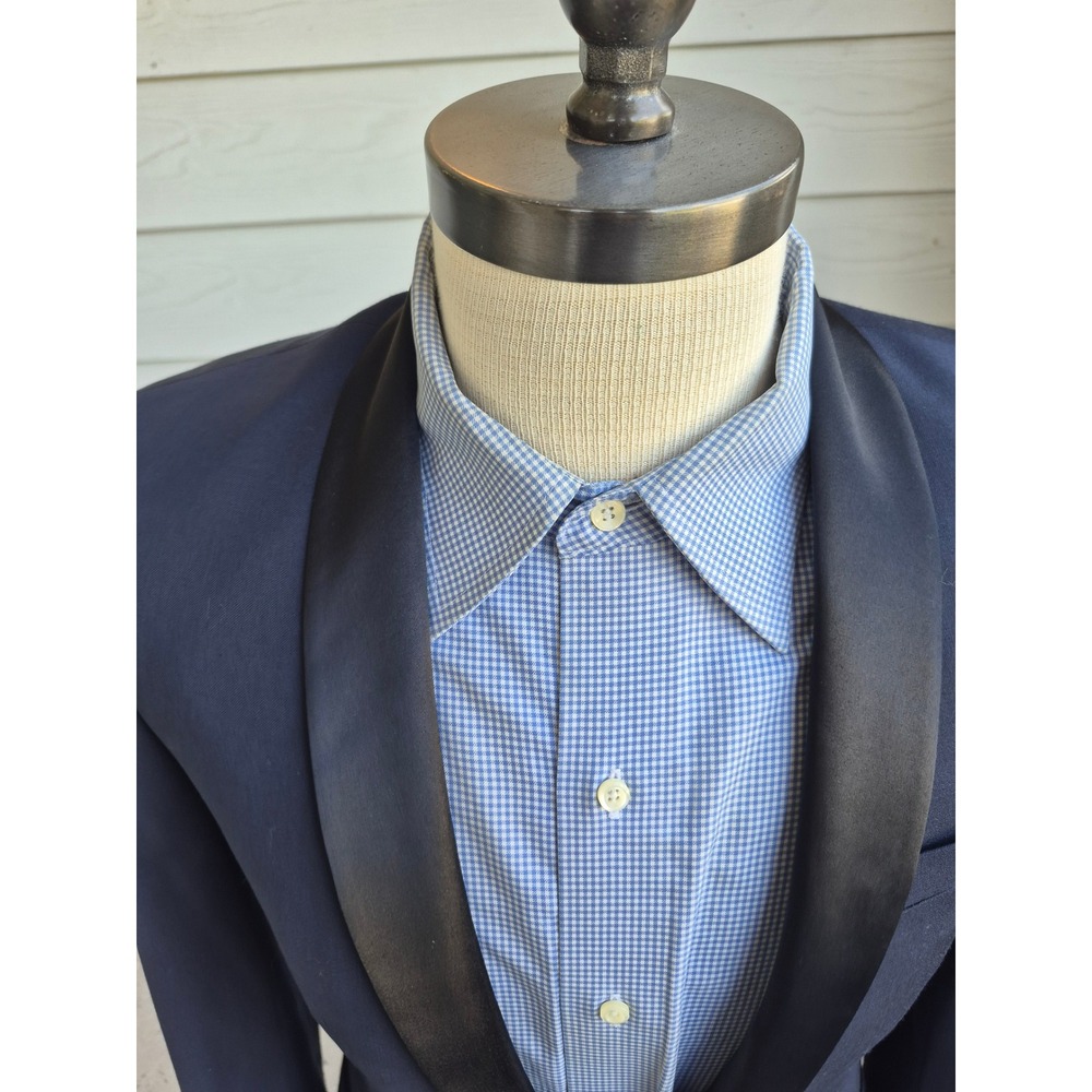 ASOS Mens Navy Blue Wool Blend Tuxedo Blazer Shawl Lapel Dinner Jacket Sz 36 R - Picture 2 of 10